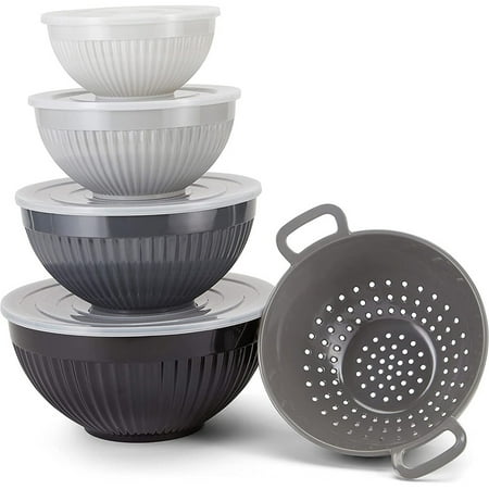 Mixing Bowl Set (5 Pieces + 4 Lids) | Nested Melamine | 7 8 10 11” Bowls & 9” Colander | Cooking Mixing Baking Prepping Stirring Serving | Space-Efficient Storage (Black)
Mixing Bowl Set (5 Pieces + 4 Lids) | Nested Melamine | 7 8 10 11” Bowls & 9” Colander | Cooking Mixing Baking Prepping Stirring Serving | Space-Efficient Storage (Black)