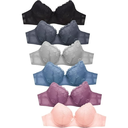 Women s Basic Plain Lace Bras Petite to Plus Size Pack of 6- Various Styles