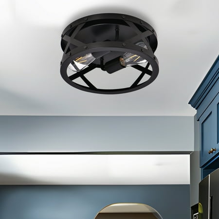 Modern Flush Mount Light Fixture 2-Light Farmhouse Metal Cage Drum Ceiling Light Fixture in Black Finish
Modern Flush Mount Light Fixture 2-Light Farmhouse Metal Cage Drum Ceiling Light Fixture in Black Finish