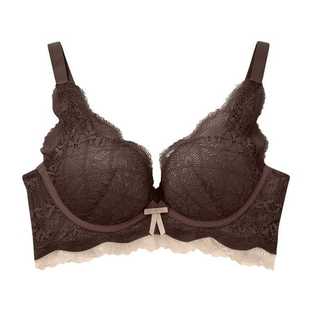 EHTMSAK Constant Push Up Plunge Bra Bras for Women Padded Push-Up Bra Coffee 38