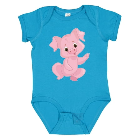 Inktastic Cute Pink Pig Waving Gift Baby Boy or Baby Girl Bodysuit
