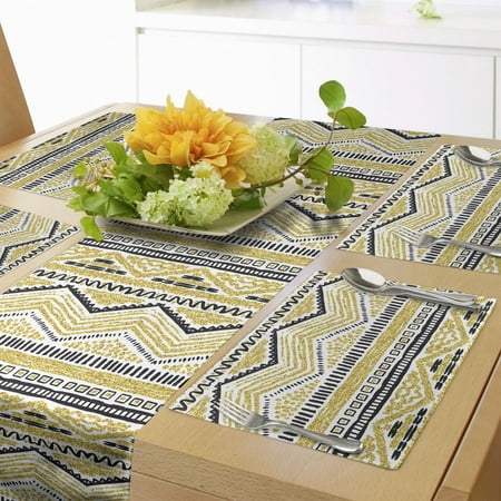 

Yellow and Black Table Runner & Placemats Prehistoric Design with Zig Zag Lines Stripes Chevron Set for Dining Table Decor Placemat 4 pcs + Runner 16 x72 Yellow Black and White by Ambesonne