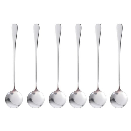 

6pcs Long Handle Round Iced Tea Spoon Coffee Ice Cream Scoop Stainless Steel Cocktail Stirring Spoons (1010)