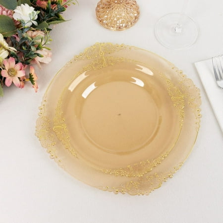 Efavormart 10 Pack | Plastic Appetizer Dessert Plates In Vintage Transparent Gold Gold Leaf Embossed Baroque Disposable Round Plates - 8
Efavormart 10 Pack | Plastic Appetizer Dessert Plates In Vintage Transparent Gold Gold Leaf Embossed Baroque Disposable Round Plates - 8