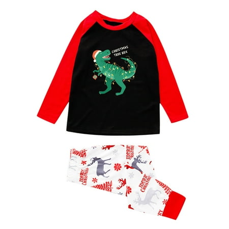 Holiday Graphic Parent-Child Warm Christmas Set Printed Home Wear Pajamas Two-Piece Mom Set Red L Y2Y
