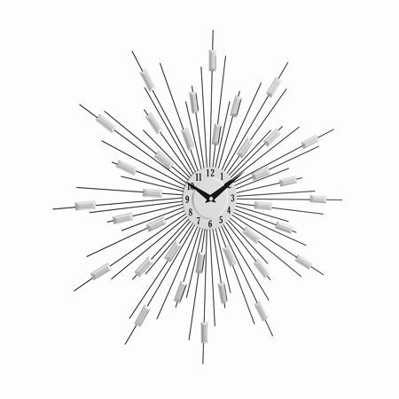 CosmoLiving Silver Metal Starburst Wall Clock with Faux Crystal Accents 19" x 19"