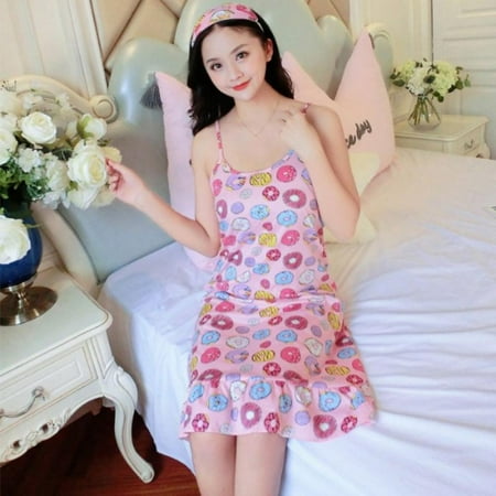 Summer New Nightdress Multicolor Printing Suspender Dress Girl Sweet Home Nightdress