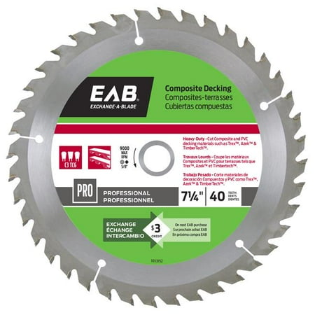 Exchange-A-Blade 1013152 7.25 in. x 40 Teeth Framing Composite Decking Professional Recyclable Exchangeable Saw Blade
Exchange-A-Blade 1013152 7.25 in. x 40 Teeth Framing Composite Decking Professional Recyclable Exchangeable Saw Blade