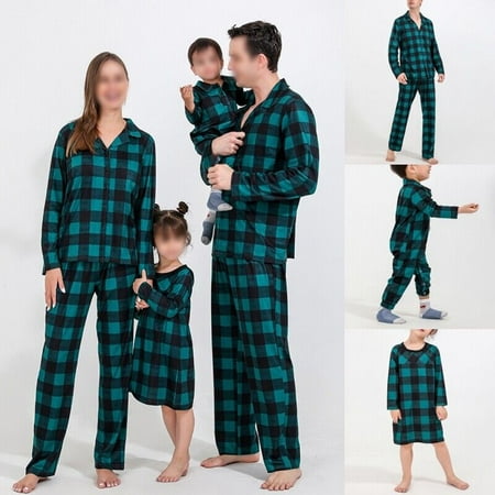

Family Matching Pajamas Set Women Men Kids Christmas Pjs Plaid Lounge wear Button Down Tops Long Pants Home Sleepwear Outfits Boy 4-5Y