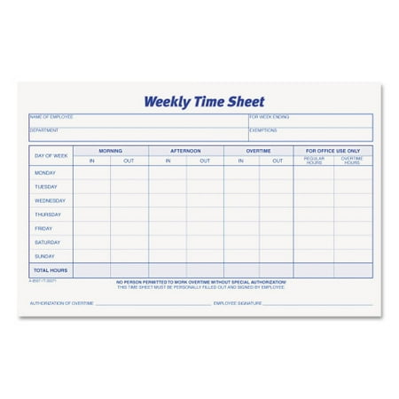 TOPS Weekly Time Sheets One-Part (No Copies) 8.5 x 5.5 50 Forms/Pad 2 Pads/Pack (30071)
TOPS Weekly Time Sheets One-Part (No Copies) 8.5 x 5.5 50 Forms/Pad 2 Pads/Pack (30071)