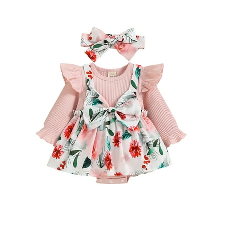 jaweiwi Infant Baby Girls Fake-two Romper Floral Print Knitted Ribbed Patchwork Round Neck Long Fly Sleeve Skirt Hem Jumpsuits with Headband Size 0 6 9 12 18 M
jaweiwi Infant Baby Girls Fake-two Romper Floral Print Knitted Ribbed Patchwork Round Neck Long Fly Sleeve Skirt Hem Jumpsuits with Headband Size 0 6 9 12 18 M