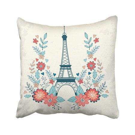 BPBOP Wedding Concept Love With Eiffel Tower And Floral Wreath Blooming Blossom Calligraphy Pillowcase Throw Pillow Cover Case 18x18 inches