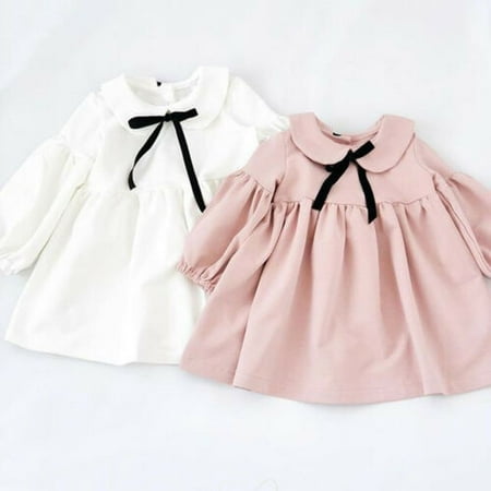 Toddler Baby Girls Long Sleeve Princess Party Pageant Clothes Tops Cotton Dress