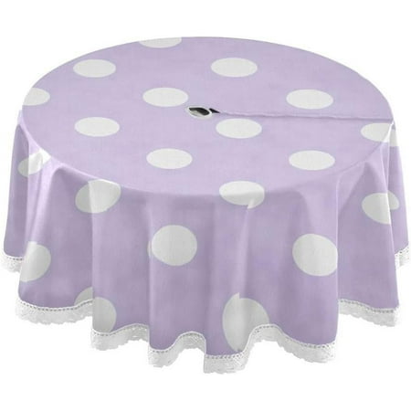 

Hyjoy 60 Purple White Dots Outdoor Round Tablecloth Waterproof Stain-Resistant Non-Slip Circular Tablecloth with Umbrella Hole and Zipper for Tabletop Backyard Party BBQ Decor