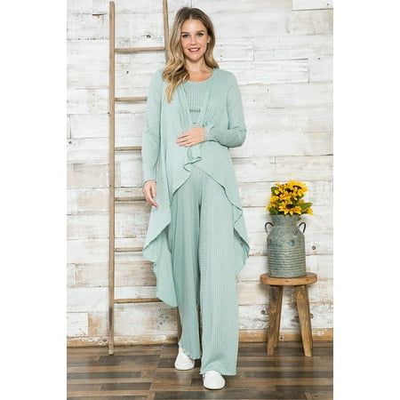 Women s Maternity 3Pcs Crop Top and Wild Pants with Open Cardigan Set