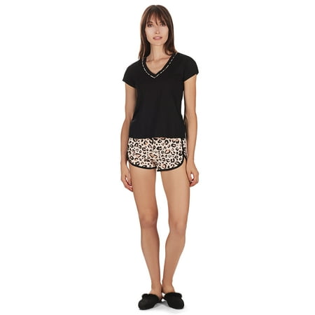 MeMoi Women s Leopard V-Neck Short Cotton Blend Pajama Set - Mens - Male