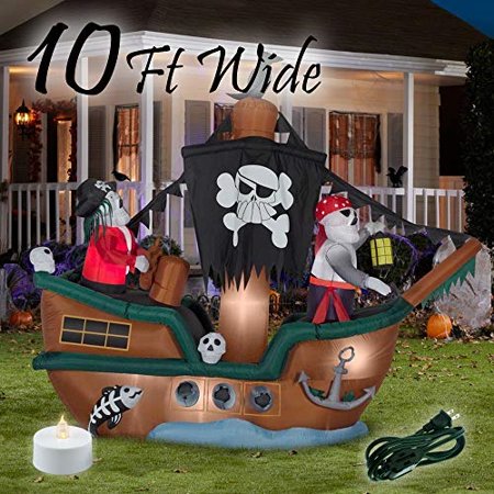 Booyard Halloween Inflatables Outdoor Decorations Skeleton Pirate Ship - 10ft Wide Decorations
