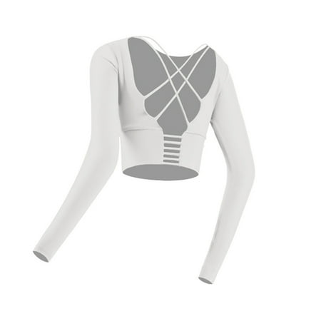 Cross Strappy Back Long Sleeves Top Backless Workout Tops With Thumb Hole Sexy Criss Cross Back Strappy Yoga Bras S Black