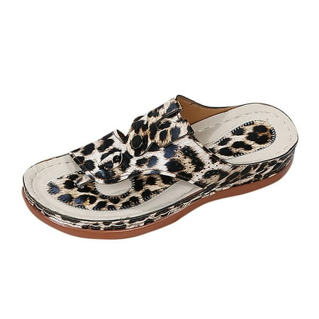 TOYFUNNY Womens Boho Round Toe Cutout Wedge Flip-Flops Sandals