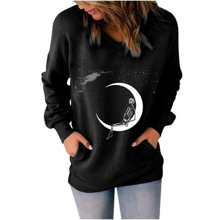 Ziloco Women Classic Halloween Print V-neck Long Sleeve Loose With Pocket Tops Blouse Sweatshirt cute fall tops for women maternity tops Black S
Ziloco Women Classic Halloween Print V-neck Long Sleeve Loose With Pocket Tops Blouse Sweatshirt cute fall tops for women maternity tops Black S