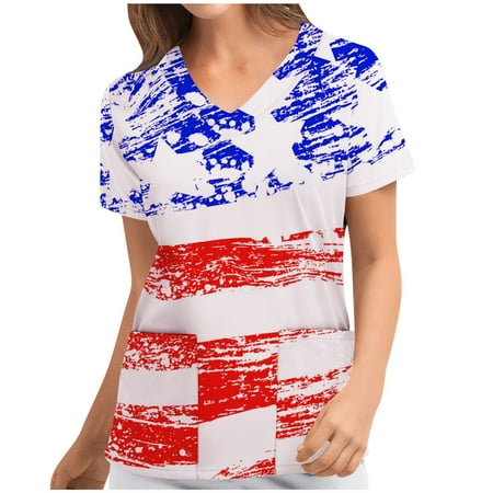 American Flag Tops for Womens Short Sleeve V-Neck Patriotic TShirts Scrub_Tops Working Uniform 4th of July Tee Top
American Flag Tops for Womens Short Sleeve V-Neck Patriotic TShirts Scrub_Tops Working Uniform 4th of July Tee Top
