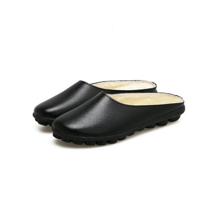 UKAP Women Slides Soft Plush Clog Slipper Slip On Slippers Casual Winter Shoes Ladies Mules Non-slip Waterproof Black 5