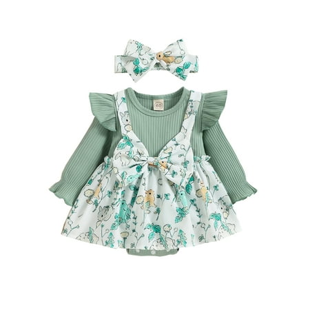sdghg Baby Romper Floral Print Knitted Ribbed Patchwork Round Neck Long Fly Sleeve Skirt Hem Jumpsuits with Headband
sdghg Baby Romper Floral Print Knitted Ribbed Patchwork Round Neck Long Fly Sleeve Skirt Hem Jumpsuits with Headband