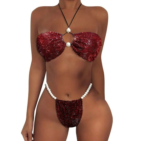 Seamless Underwear For Women Mesh Pearl Flash Diamond Binding Neck Bikini Two Piece Set Lingerie
Seamless Underwear For Women Mesh Pearl Flash Diamond Binding Neck Bikini Two Piece Set Lingerie