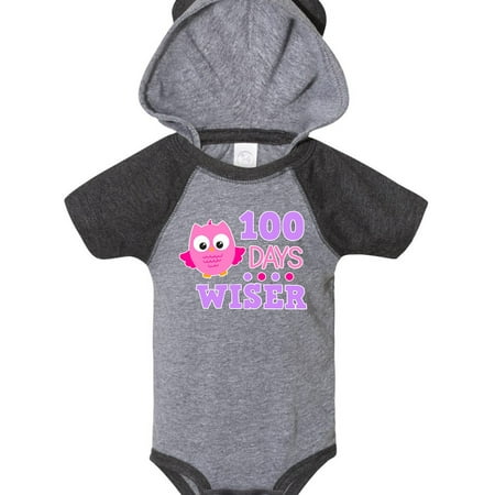 Inktastic 100 Days Wiser with Pink Owl Gift Baby Girl Bodysuit