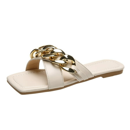 Cglfd Women S Leisure Vacation Comfortable Cross Flat Chain Beach Slippers