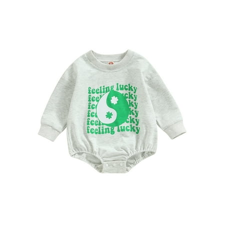 St. Patrick s Day Infant Baby Boy Girl Rompers Four Leaf Clover Letter Print Casual Long Sleeve Jumpsuit