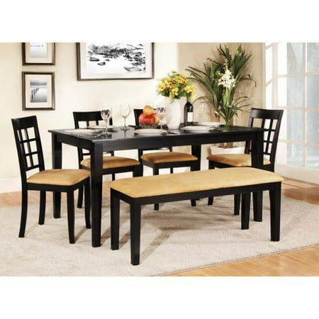 Homelegance Tibalt 6 pc. Rectangle Black Dining Table Set - 60 in. with Window Back Chairs & Bench