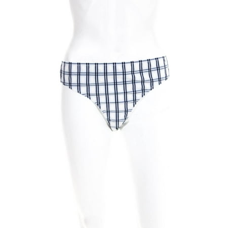 Madewell Womens Bailey Check Smocked Bikini Bottoms Blue White Size Large