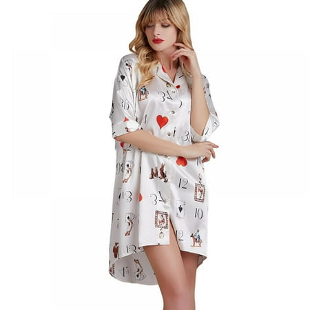 BRAND FACTORY PRICE! Satin Sleepdress Button down Cartoon Print Pajama Shirt Boyfriend Nightshirt 3/4 Sleeve Women s Nightgown
BRAND FACTORY PRICE! Satin Sleepdress Button down Cartoon Print Pajama Shirt Boyfriend Nightshirt 3/4 Sleeve Women s Nightgown