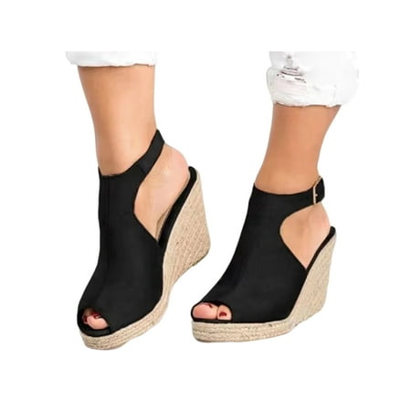 Welliumy Ladies Platform Sandal Summer Espadrilles Beach Wedge Sandals Walking Pumps Shoes Work Lightweight Ankle Strap Black 6.5 
Welliumy Ladies Platform Sandal Summer Espadrilles Beach Wedge Sandals Walking Pumps Shoes Work Lightweight Ankle Strap Black 6.5