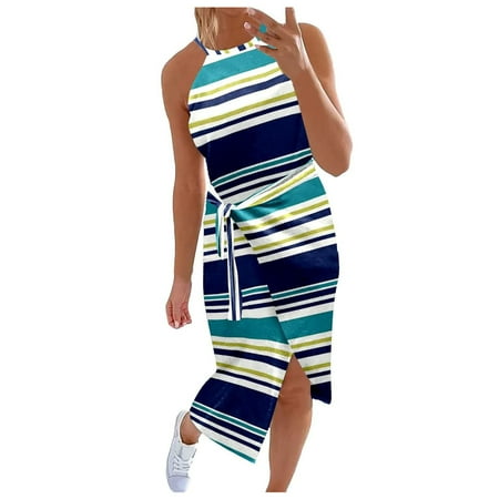 Juebong Women s New Fashion Halter Neck Sleeveless Striped Printing Leisure Dress
Juebong Women s New Fashion Halter Neck Sleeveless Striped Printing Leisure Dress