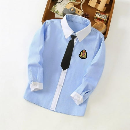 Nrmvnmi Toddler Boys Button Down Shirt Flip Collar Color Blocking Long Sleeve Badge Print School Uniform Dress Shirt Solid Color Tie Set Casual Spring And Autumn Shirt For Baby Boy Kids
Nrmvnmi Toddler Boys Button Down Shirt Flip Collar Color Blocking Long Sleeve Badge Print School Uniform Dress Shirt Solid Color Tie Set Casual Spring And Autumn Shirt For Baby Boy Kids
