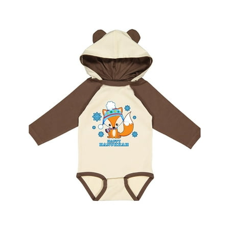 Inktastic Happy Hanukkah with Fox and Snowflakes Gift Baby Boy or Baby Girl Long Sleeve Bodysuit