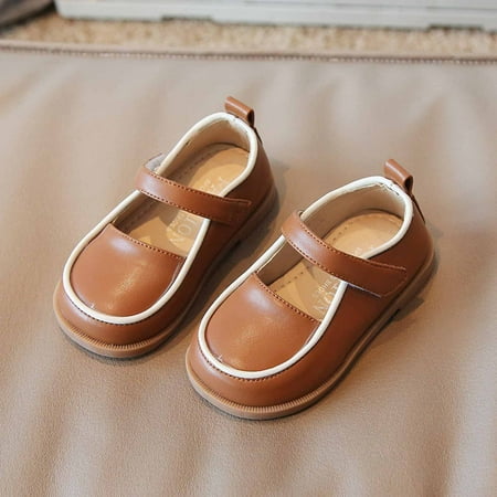 DAETIROS Breathable Princess Thick Bottom Soft Leather Baby Girls Shoes Brown
