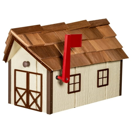 Kunkle Holdings LLC Standard Wood Mailbox with Cedar Shake Roof Ivory and Brown