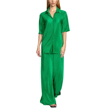 Wassery Women 2 Piece Pajamas Set Pleated Short Sleeve Button Tops Elastic Pants Summer Soft Sleepwear for Nightwear
Wassery Women 2 Piece Pajamas Set Pleated Short Sleeve Button Tops Elastic Pants Summer Soft Sleepwear for Nightwear