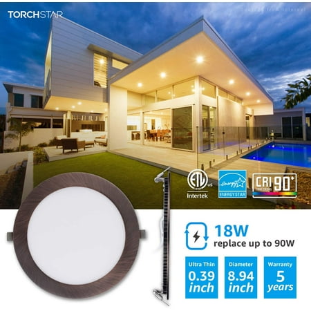 TORCHSTAR 6Pack 8inch Ultra-Thin Dimmable LED Recessed Light with J-Box for Apartment Kitchen 18W(Eqv.) Oil Rubbed Bronze 3000K Warm White
TORCHSTAR 6Pack 8inch Ultra-Thin Dimmable LED Recessed Light with J-Box for Apartment Kitchen 18W(Eqv.) Oil Rubbed Bronze 3000K Warm White