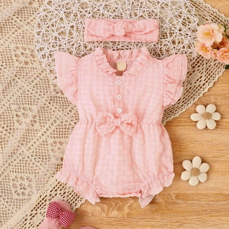WHLBF Baby Girls Summer Cute Jumpsuit Solid Color Princess Puff Sleeve Headwear Two-piece Set Pink 6-9 Months
WHLBF Baby Girls Summer Cute Jumpsuit Solid Color Princess Puff Sleeve Headwear Two-piece Set Pink 6-9 Months