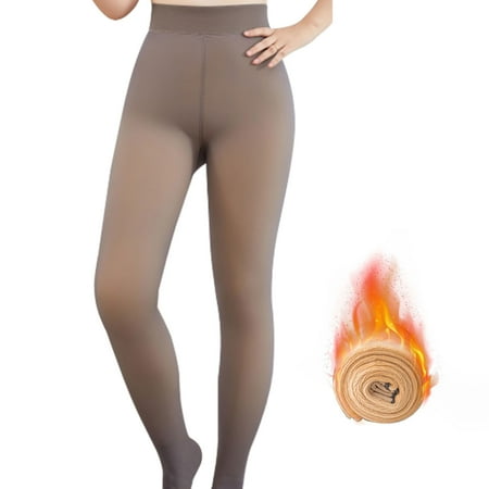 Women Warm Leggings Elastic Fake Translucent Stretch Girls Fleece Lined Tights