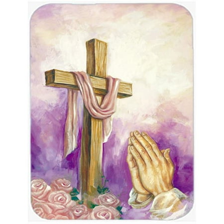 Easter Cross with Praying Hands Glass Large Cutting Board
