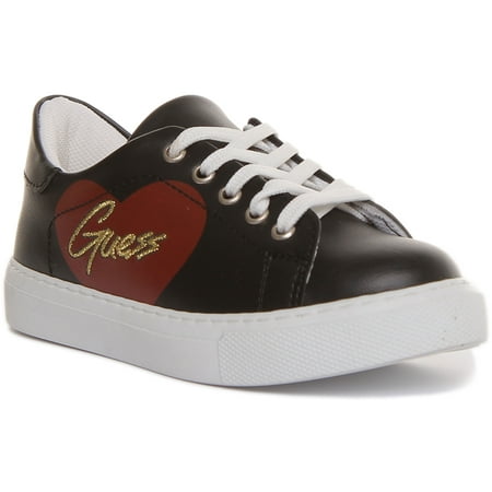 Guess Ellie Kid s Lace Up Heart Print Casual Synthetic Sneakers In Black Size 10