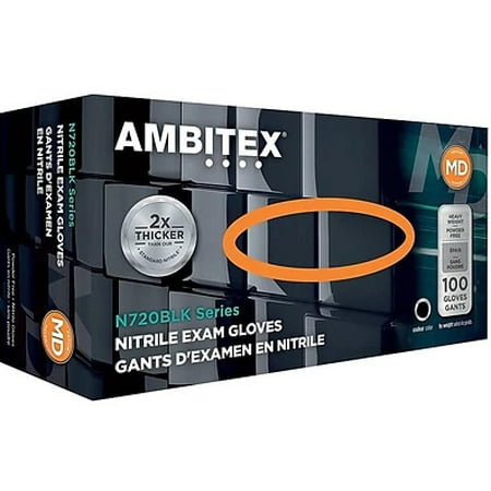 Ambitex Black Nitrile Exam glove Medium N720BLK Series Box/100