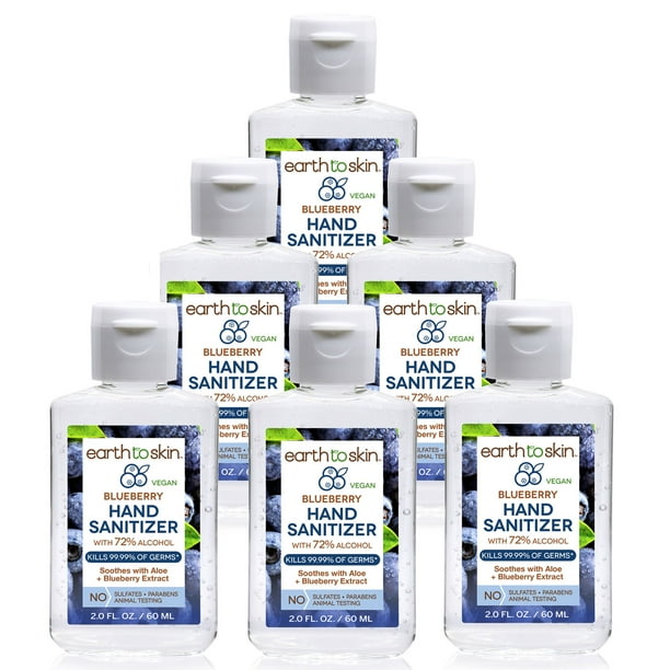 (6 pack) Earth to Skin Hand Sanitizer Gel, 2 oz Blueberry