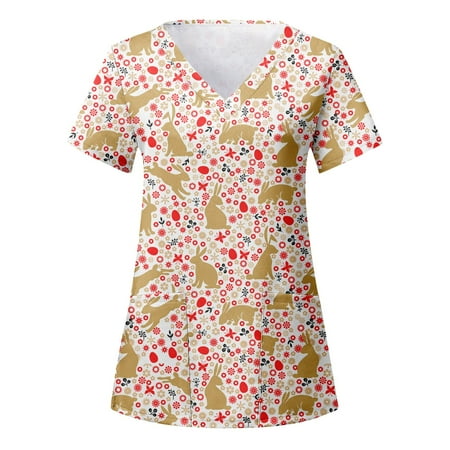 TAIAOJING Women Scrubs Top Easter Short Sleeve V Neck Cartoon Printed Top Nursed Working T Shirts Blouse With Pockets 
TAIAOJING Women Scrubs Top Easter Short Sleeve V Neck Cartoon Printed Top Nursed Working T Shirts Blouse With Pockets