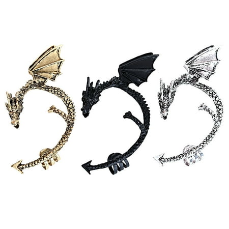 3pcs Gothic Ear Clips Punk Retro Style Flying Dragon Wing Ear Cuff Clips